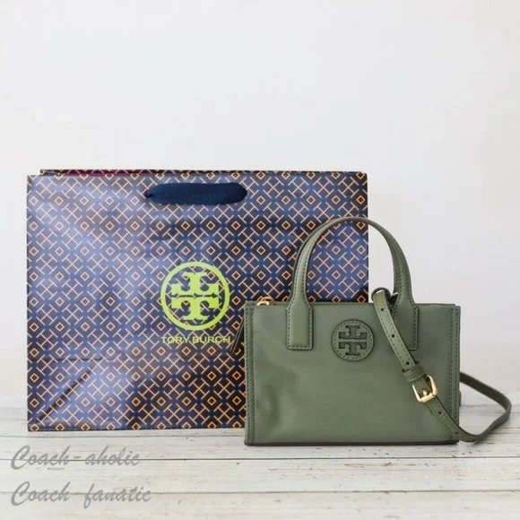 NWT Tory Burch Ella Nylon Mini Tote Crossbody Bag Purse in Palm Leaf Green - Picture 3 of 10